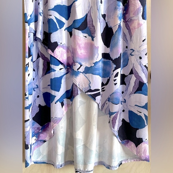 CHICO’S Blue Floral Sleeveless Maxi Dress Hi-Low Hem Stretch Sz 2 (L) NWOT - Picture 5 of 10